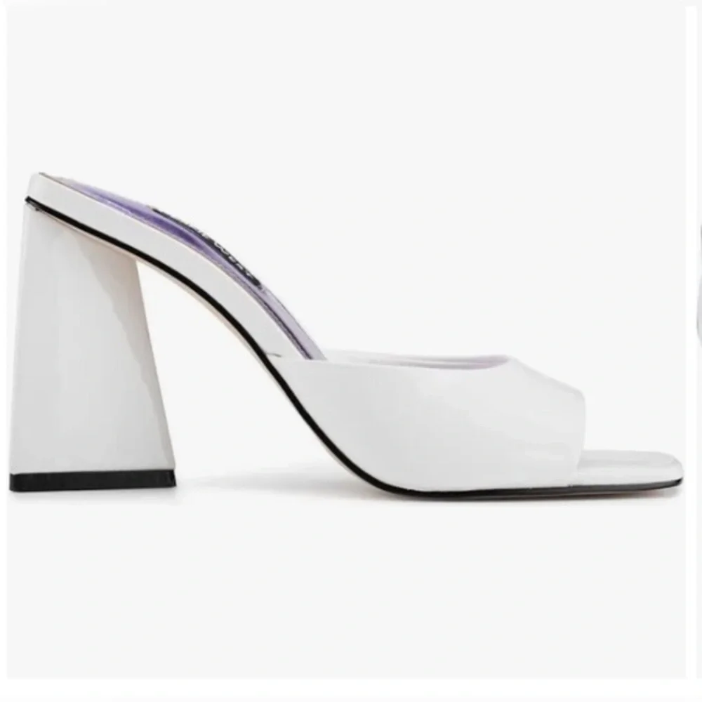Nine West® Yougo 3 white patent square‎ toe mule heels size 10 brand new